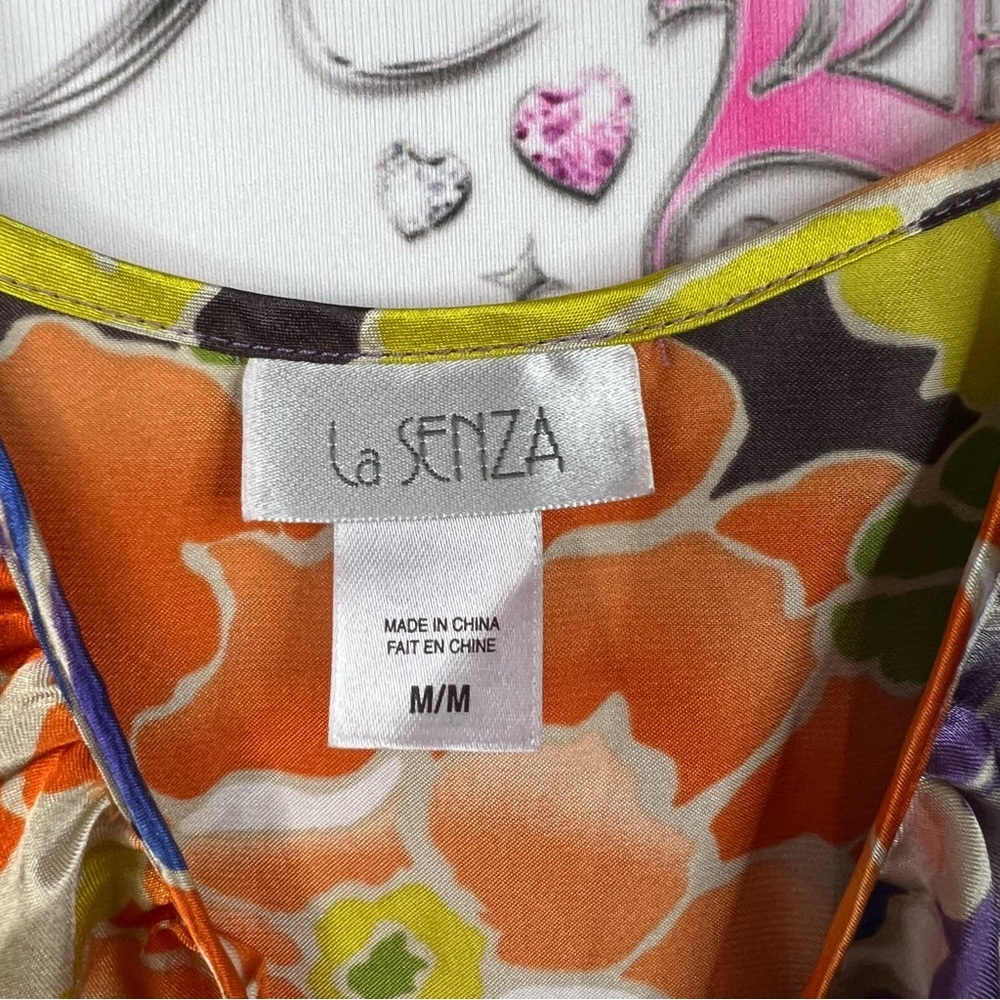 La SENZA baby doll mini dress tank Floral Camisole Purple, Orange Green ruffle - Picture 5 of 7